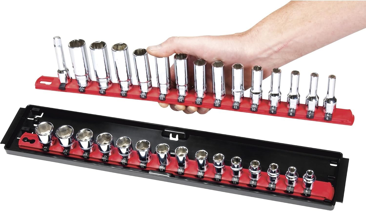 Ernst Manufacturing – 8453 Socket Boss 2-Rail 3/8-Inch-Drive Socket Organizer, 1