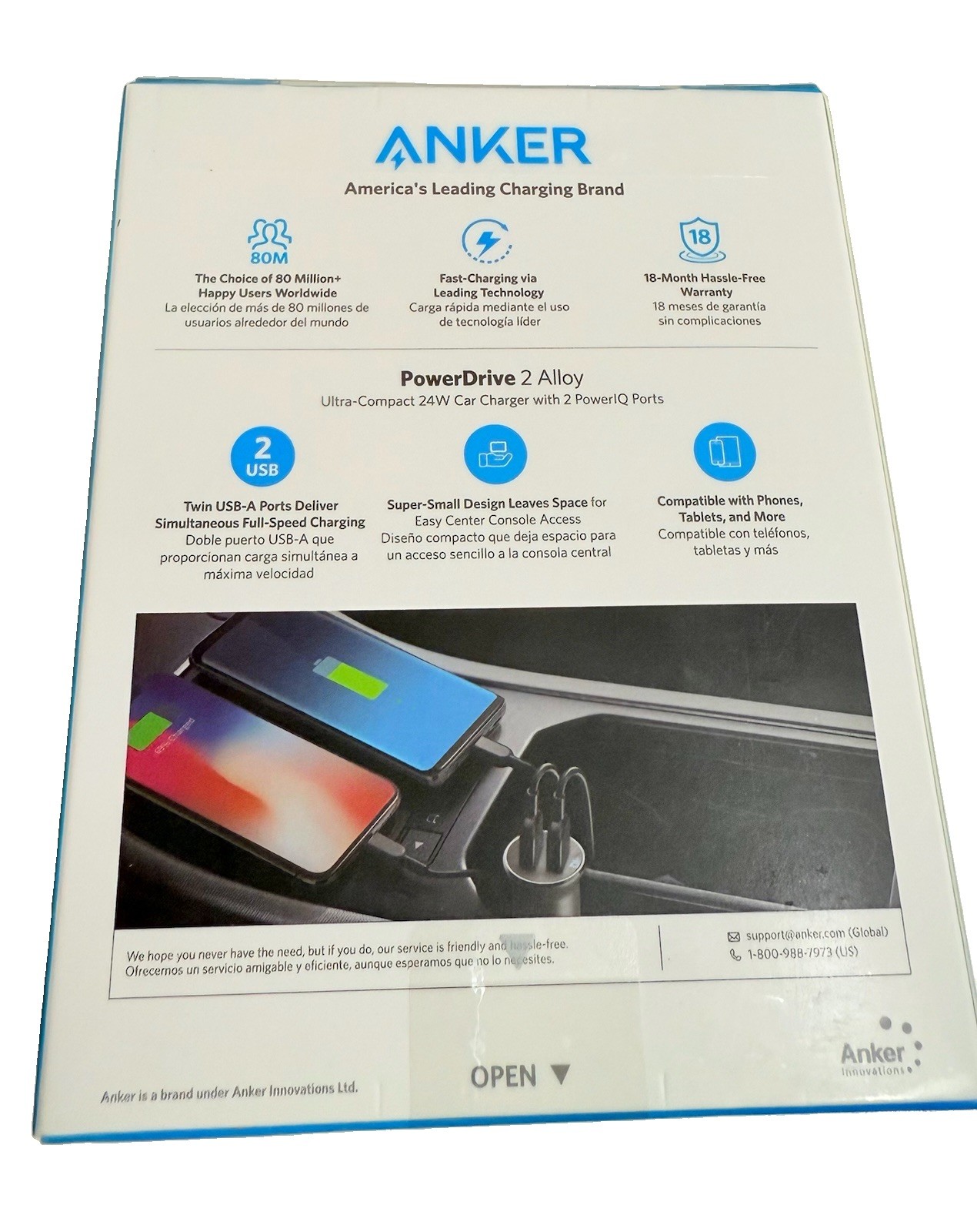 Anker 76625608 PowerDrive 2 Alloy Car Charger, 24W, With 2 PowerIQ Ports Silver