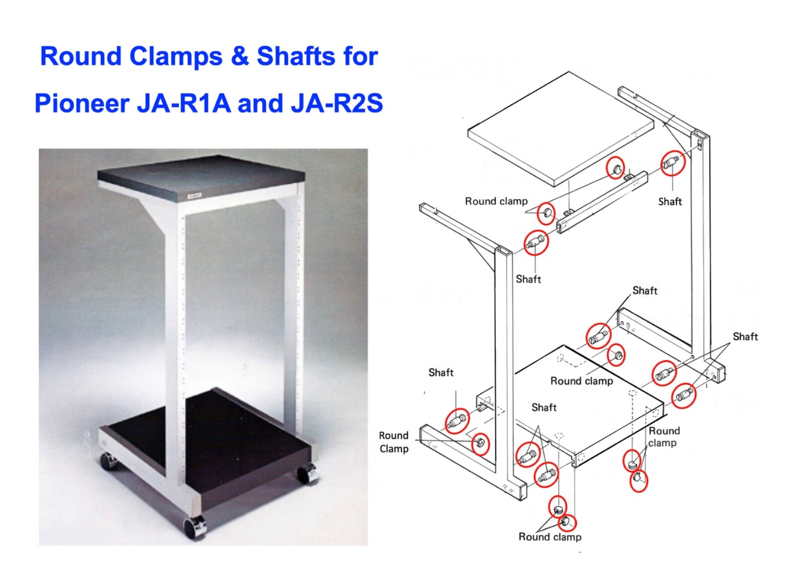 Assembly Hardware for Pioneer JA-R1A JA-R2S Racks: Screws, End Caps Round Clamps