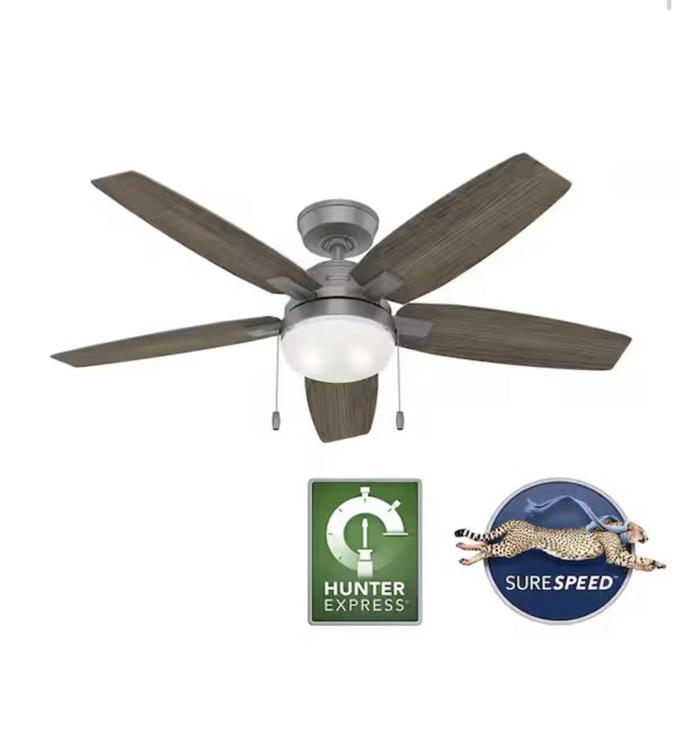 Hunter Antero 52 INCH . Indoor Matte Silver Ceiling Fan with Light Kit NEW