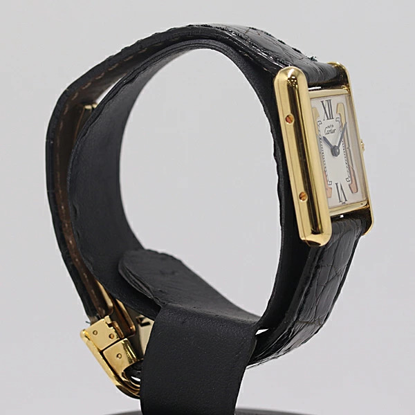Cartier Must Tank Vermeil SM Trinity Dial Quartz White Dial Ladies Watch Auth