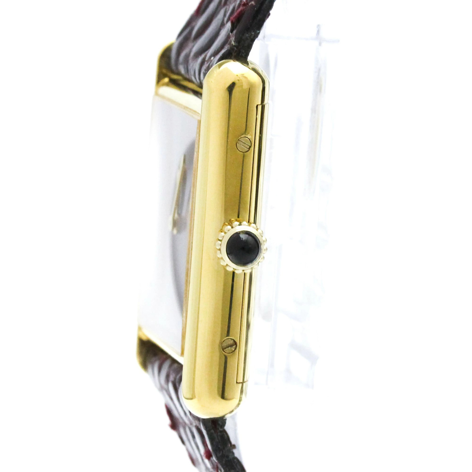 Cartier Tank Vermeil Gold Plated Leather Hand Winding Ladies Watch Square Dial