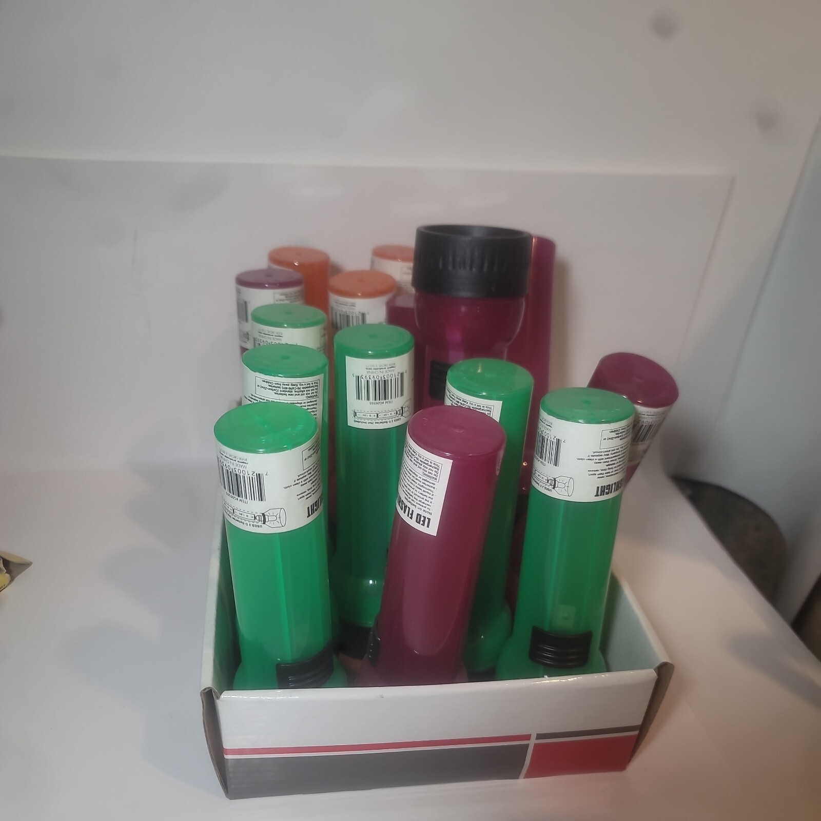 Lot Of 17 Transparent Colored Flashlights Purple, Orange, Green
