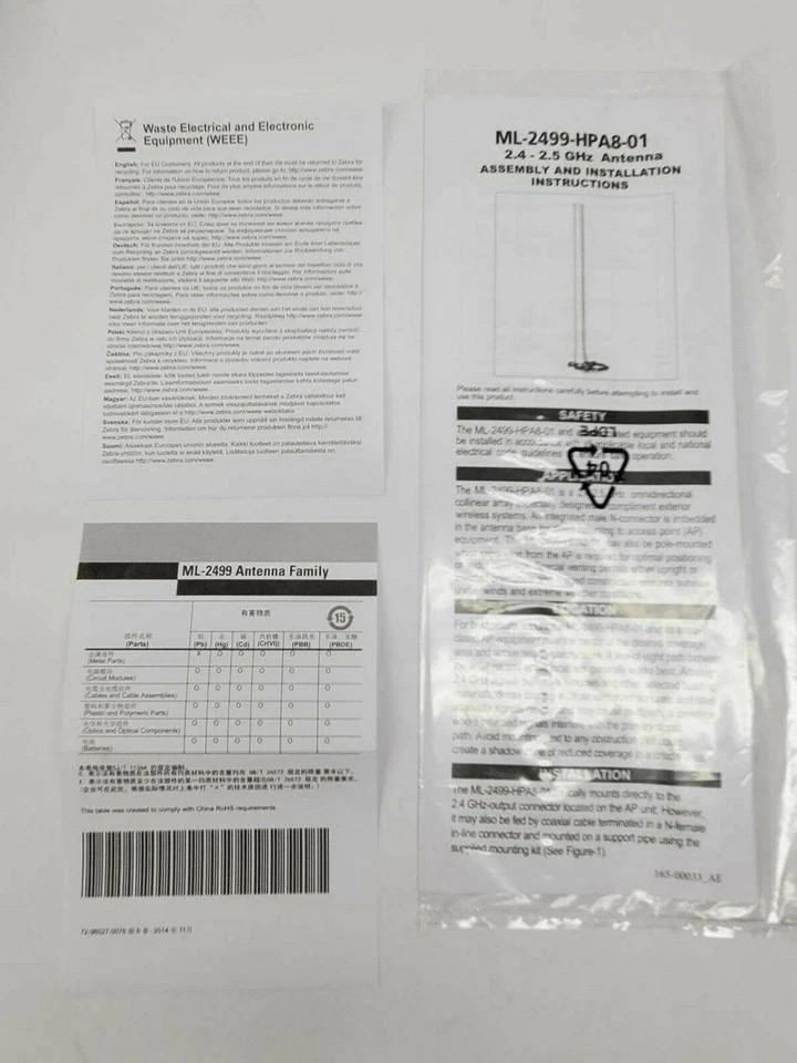 Motorola Symbol ML-2499-HPA3-01 2.4GHz 5dBi Omni WiFi Antenna 802.11b/g Wireless