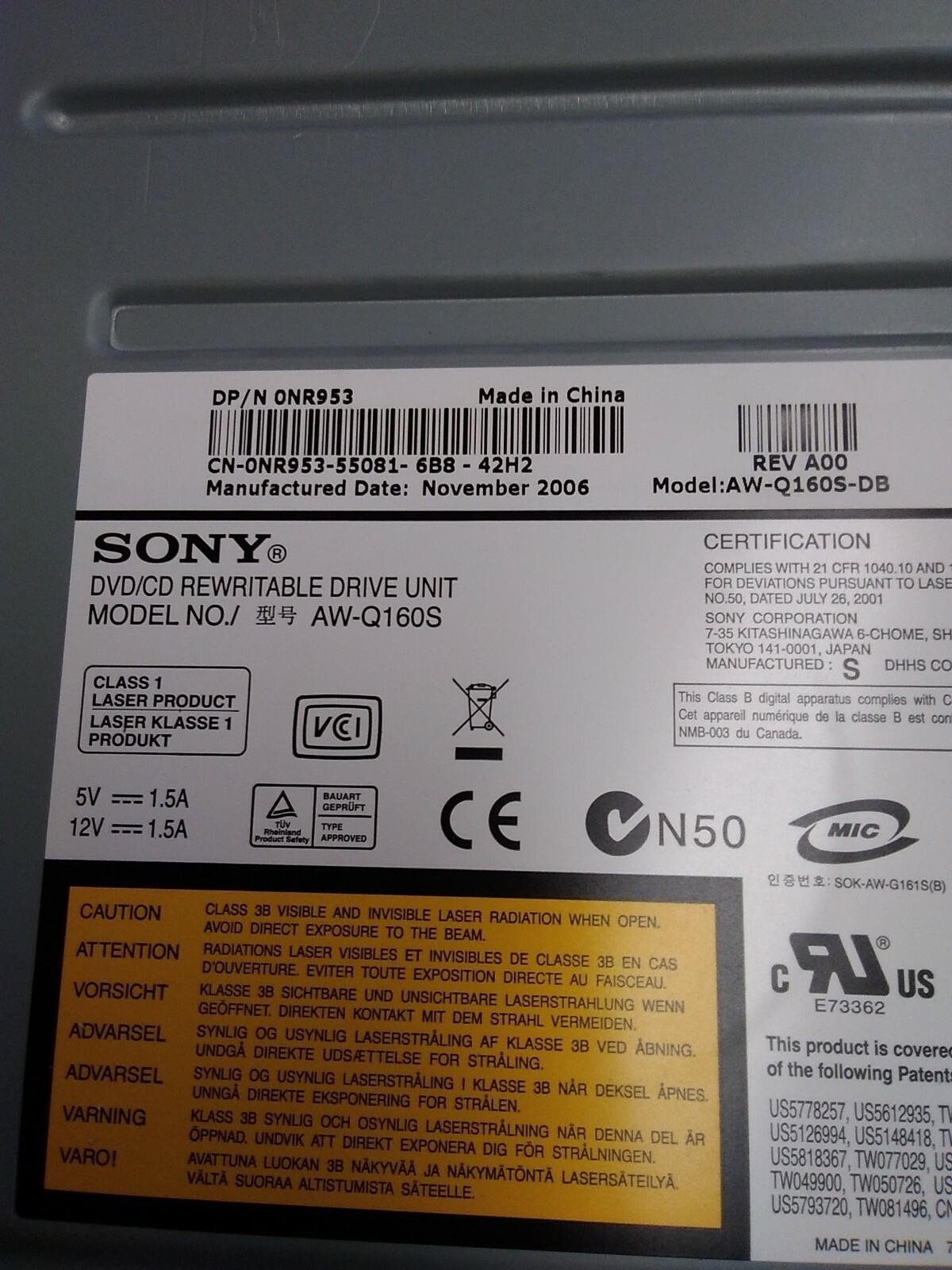 SONY SATA DVD±RW Model AW-Q160S 0NR953 DRIVE