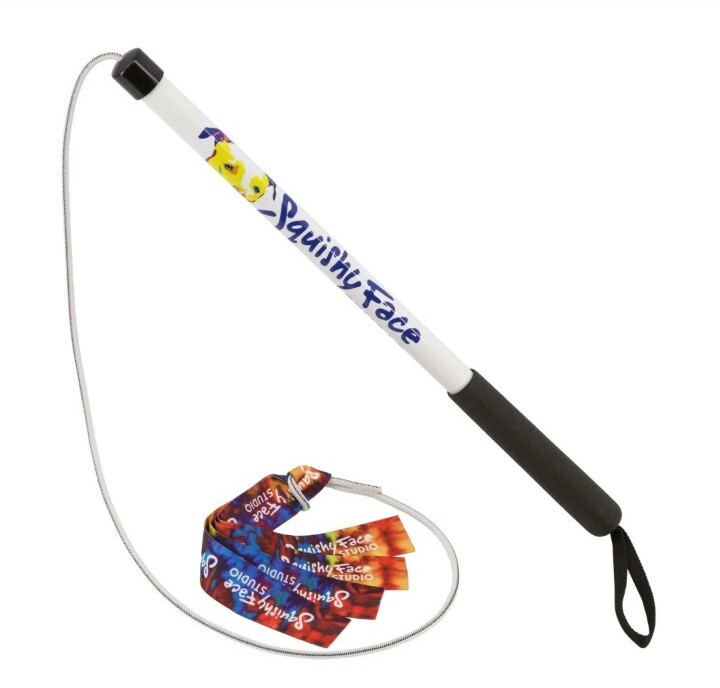 Squishy Face Flirt Pole Jr V2 with Rainbow Squeaker Lure Dog Exercise