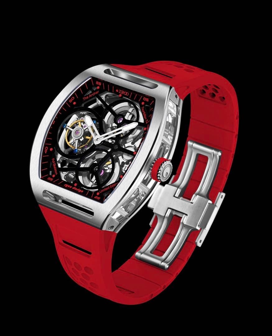 ZEROO Wristwatch T4 Tourbillon Zero Time red color for men 41mm w/Box card