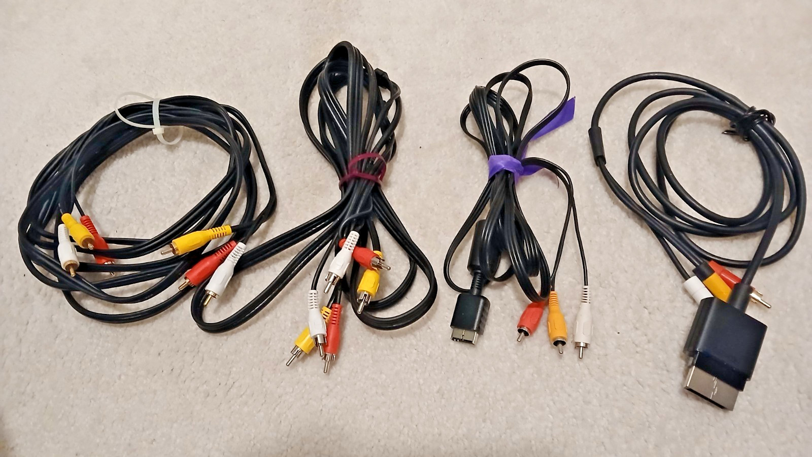Mixed Lot of 4 Cables-2 AV, 1 Xbox AV, & 1 Sony PlayStation AV Cables