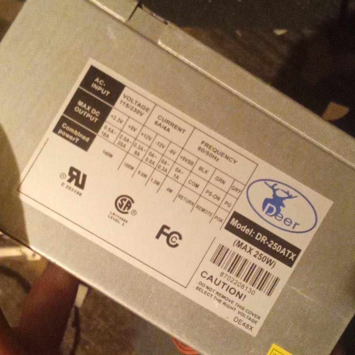 DEER DR-A250ATX POWER SUPPLY