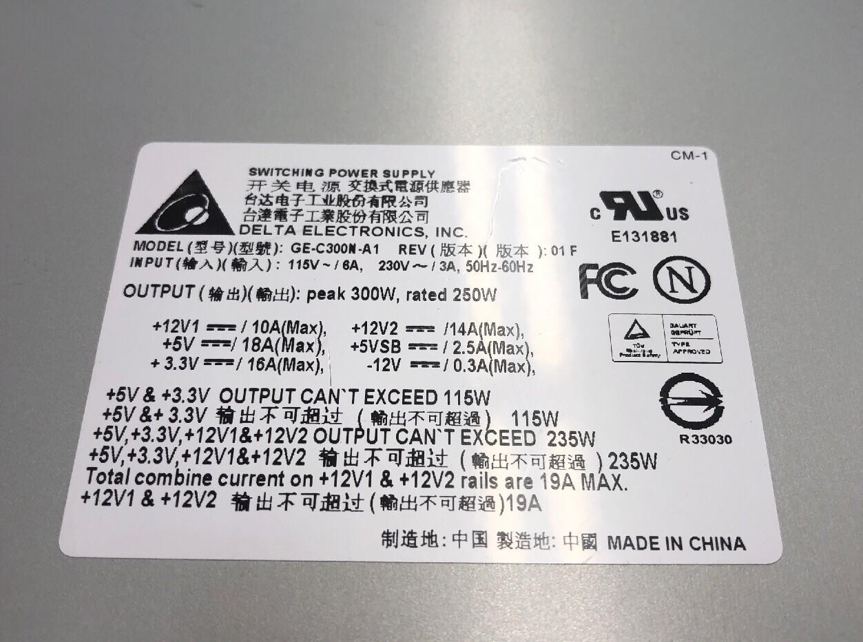 DELTA GE-C300N-A1 REV 01F 250W POWER SUPPLY