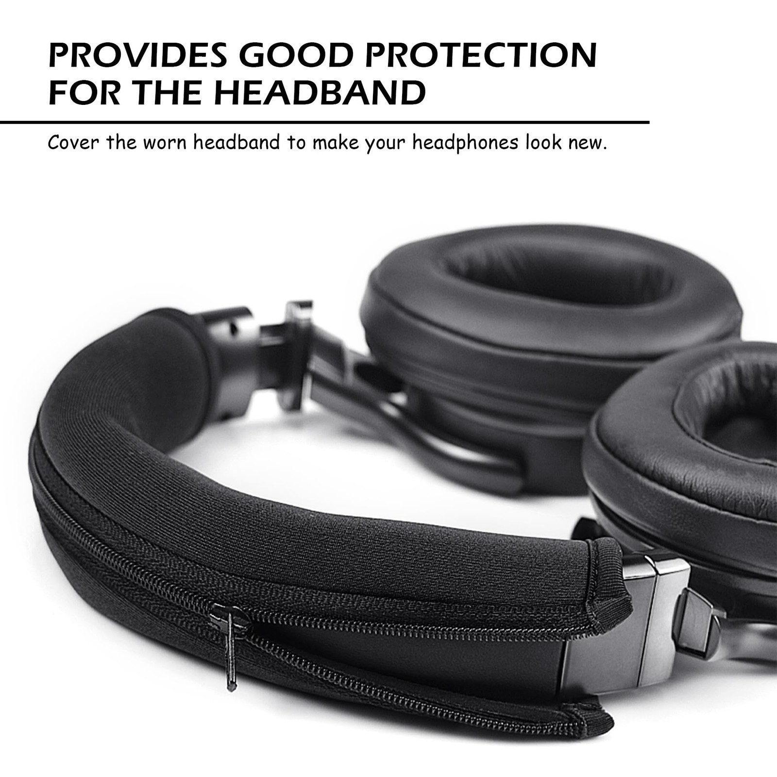 Black Headphone Headband Cover Zipper Protector Replacement Sleeve Band NEW
