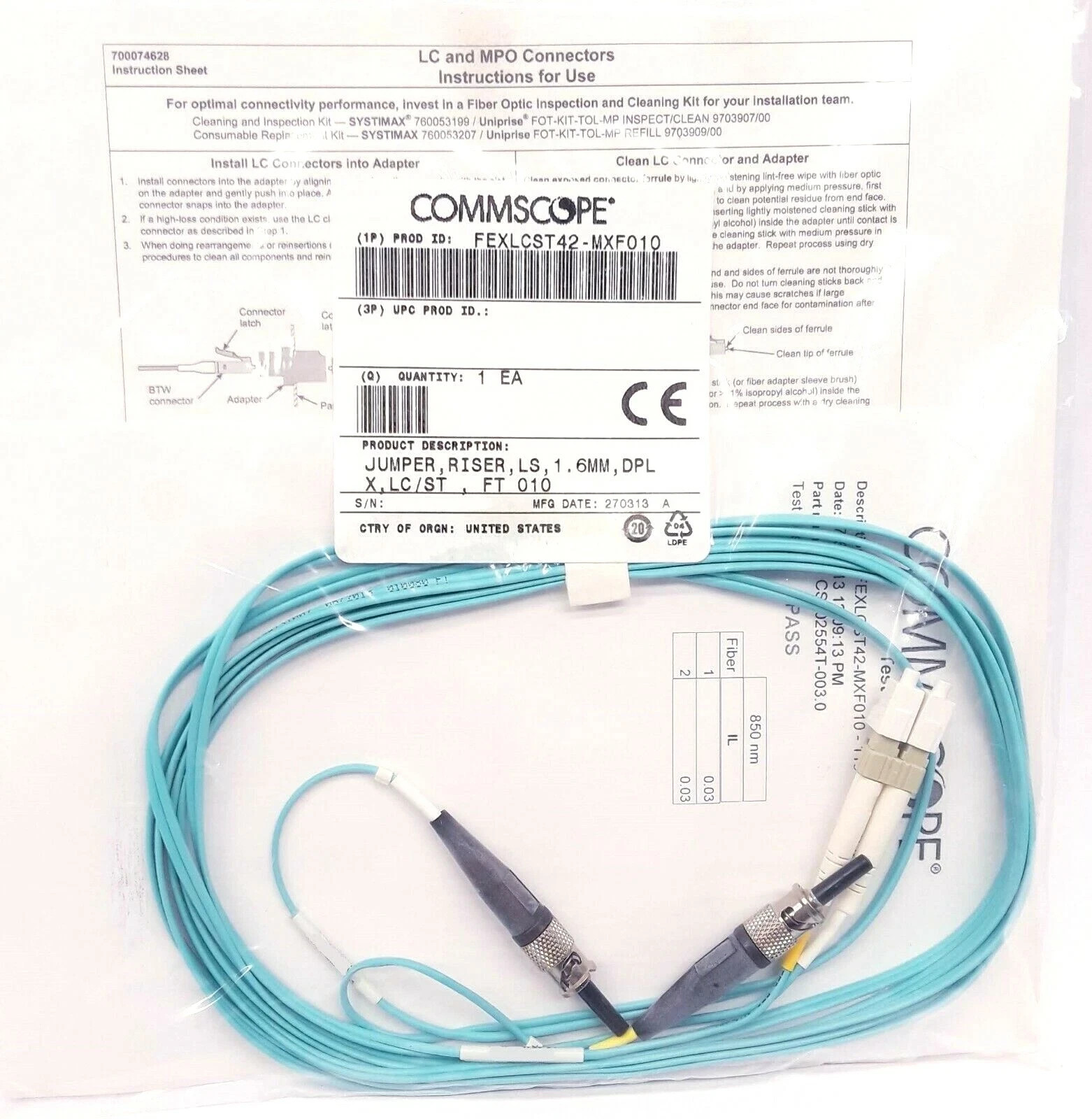 CommScope FEXLCST42-MXF010 Duplex LC/ST Fiber Jumper Cable FT010
