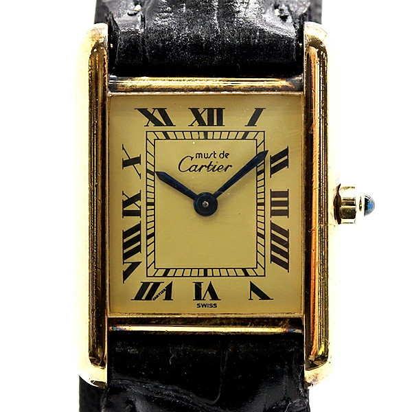Cartier Must Tank SM SV925 Quartz Yellow Dial Ladies Watch Square Accessary
