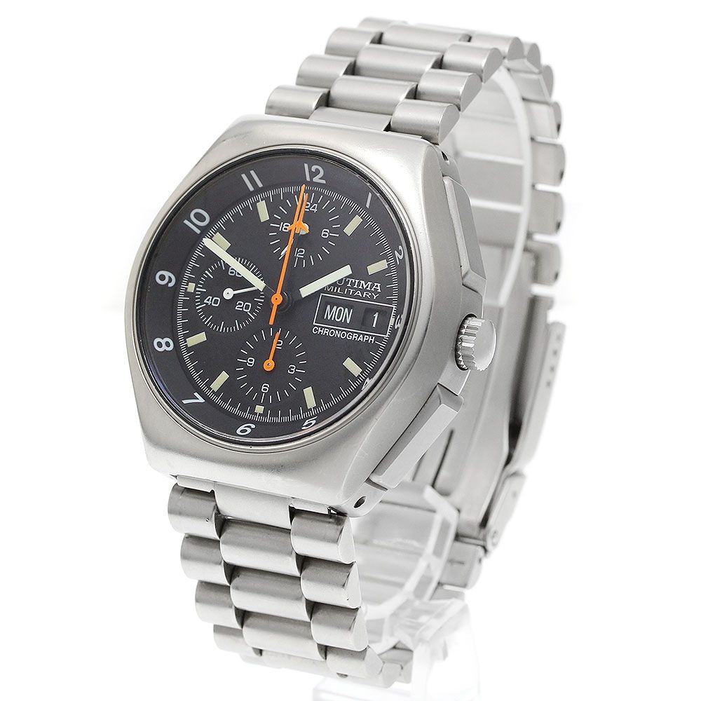 TUTIMA 798-02 Military Chronograph Day-Date Automatic Mens Watch Black Dial SS