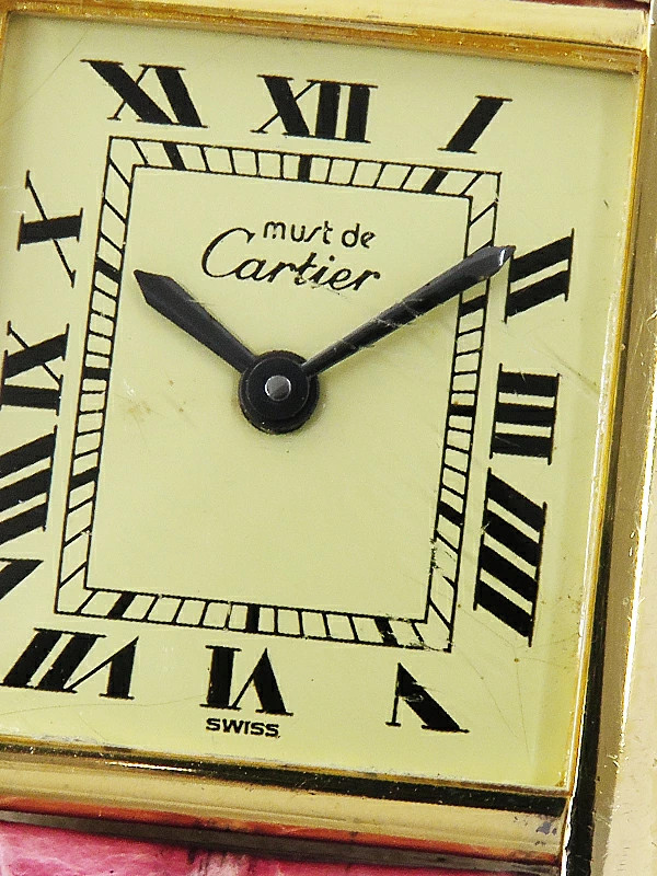 Cartier Must Tank Vermeil SM Ladies Hand Wound Watch Square Dial Box Accessary