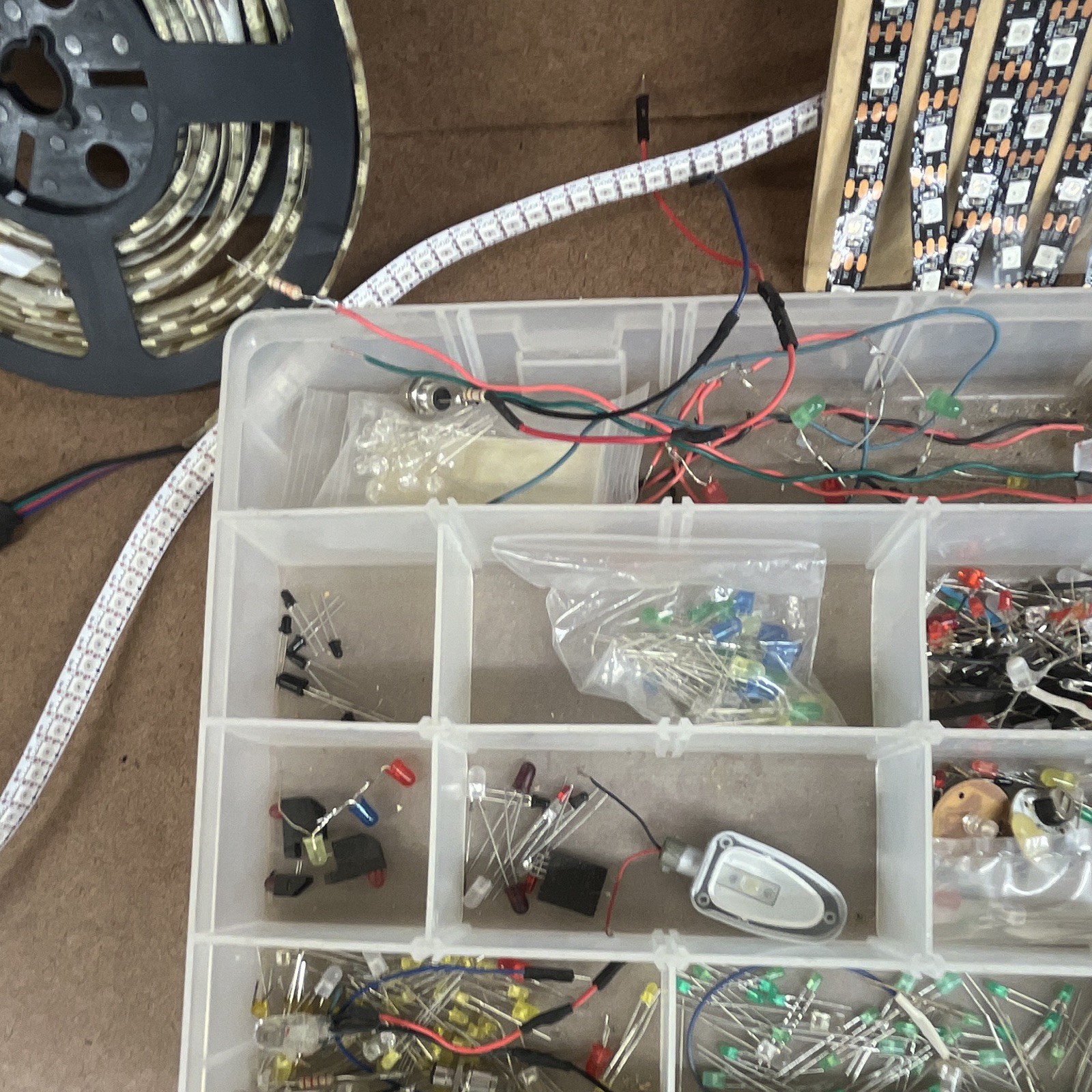 Misc Lot of LED lights and strip Lights & Organizer Box