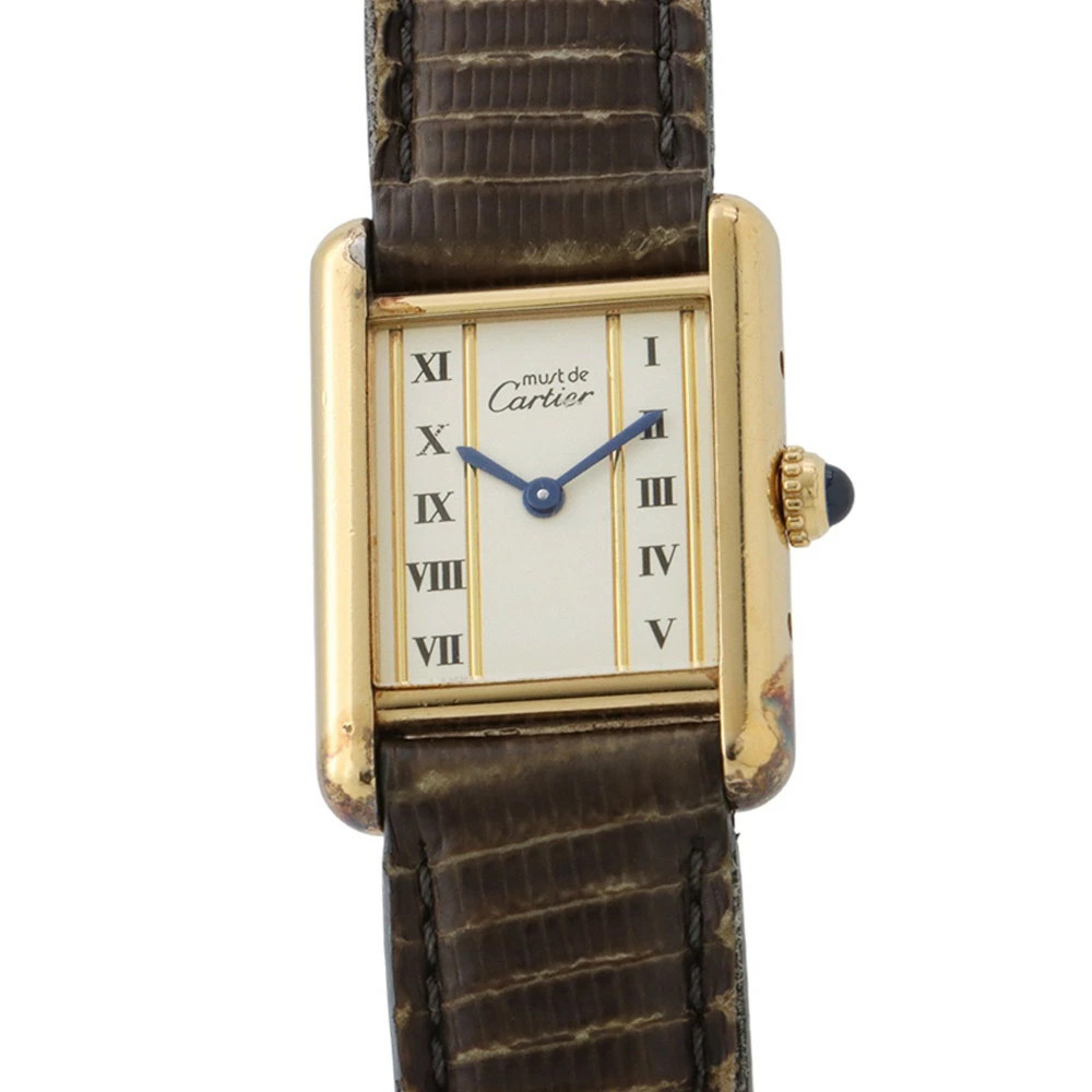 Cartier Must Tank SM Vermeil W1003053 Watch Square Dial Quartz Accessary Auth