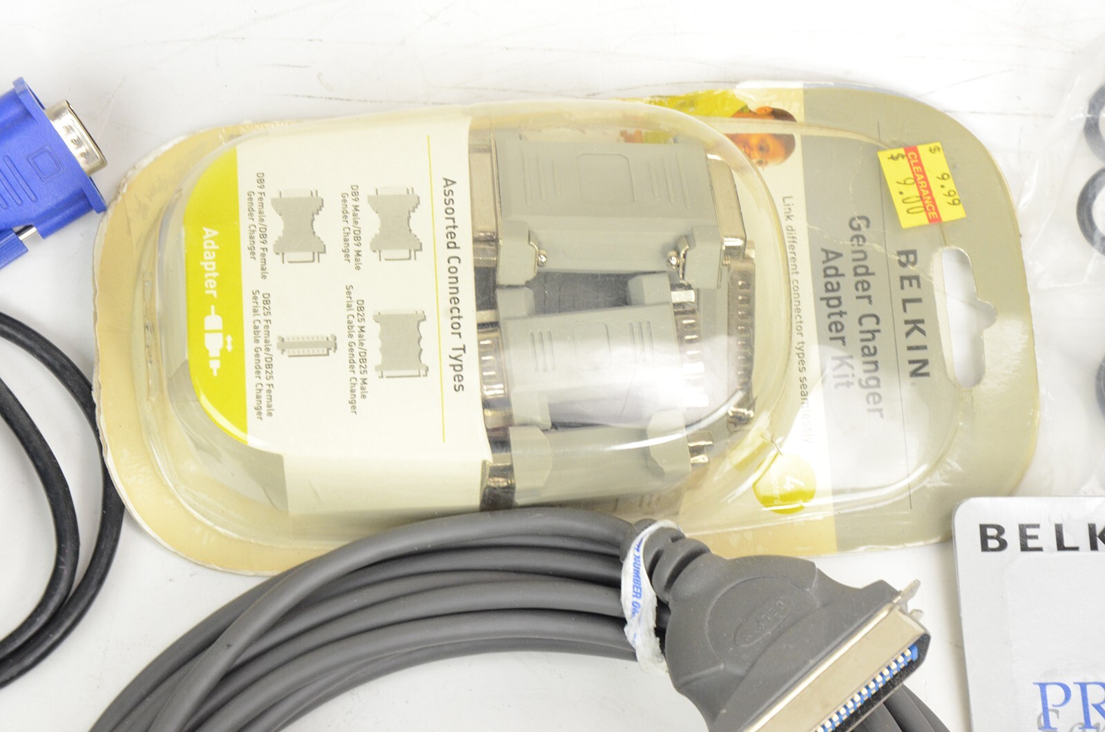 JUNK DRAWER LOT F – PRINTER CABLES & ADAPTERS, PARALLEL, USB, SERIAL – VINTAGE