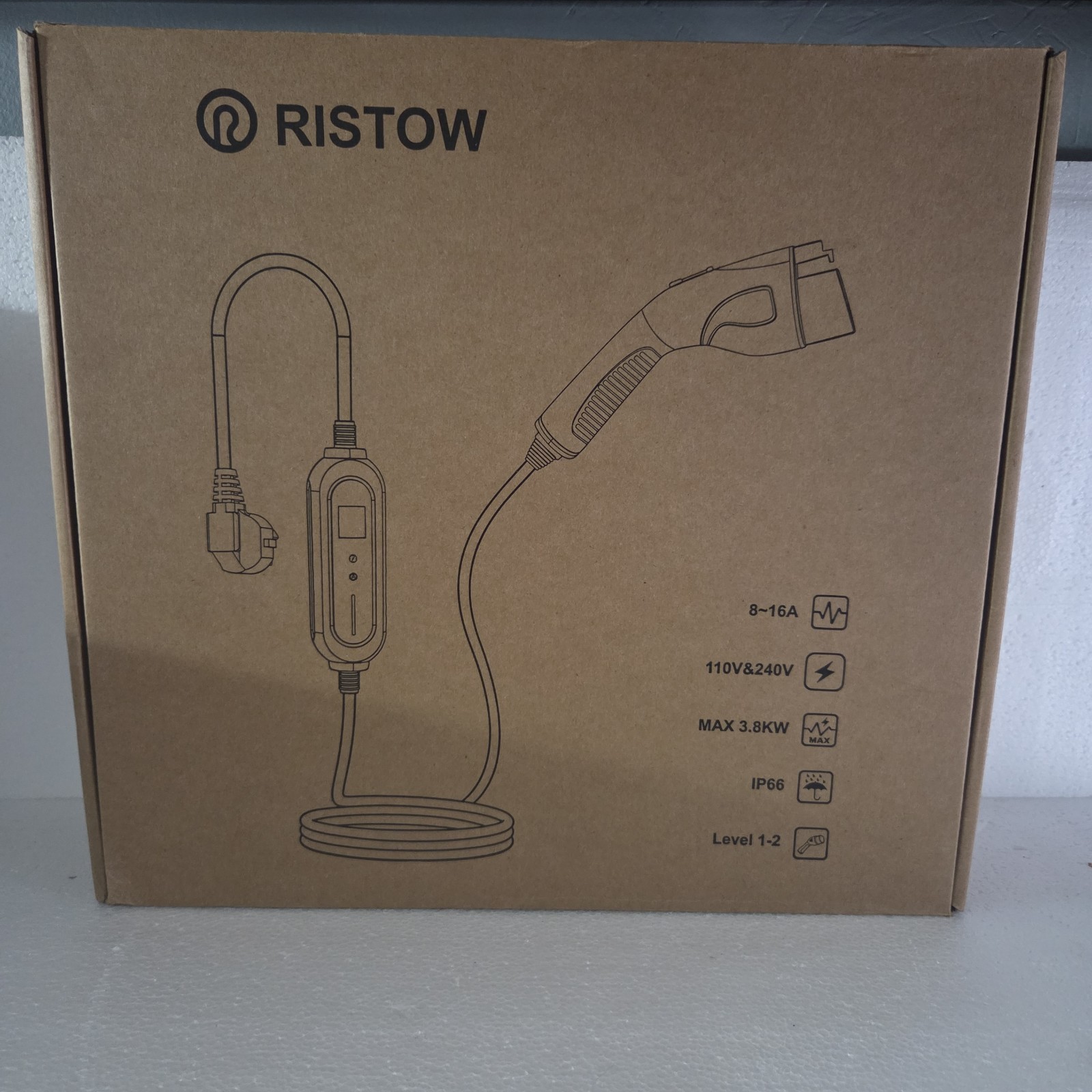 RISTOW 25ft Portable EV Charger J1772 16A 3.8kW 110V/240V IP66