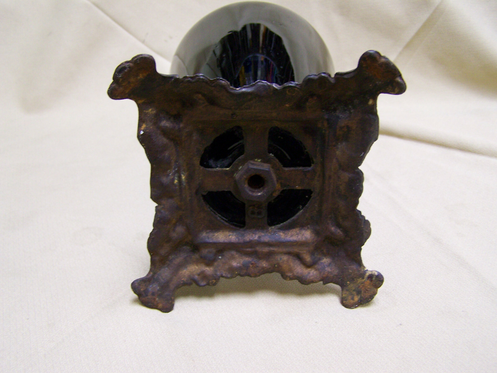 Vintage early electric or gas lamp Black Glass and cast iron Base only