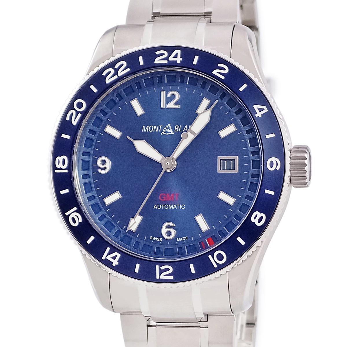 Montblanc 1858 GMT MB129616 Blue Sunray Date Arabic Bar Automatic Men’s Watch