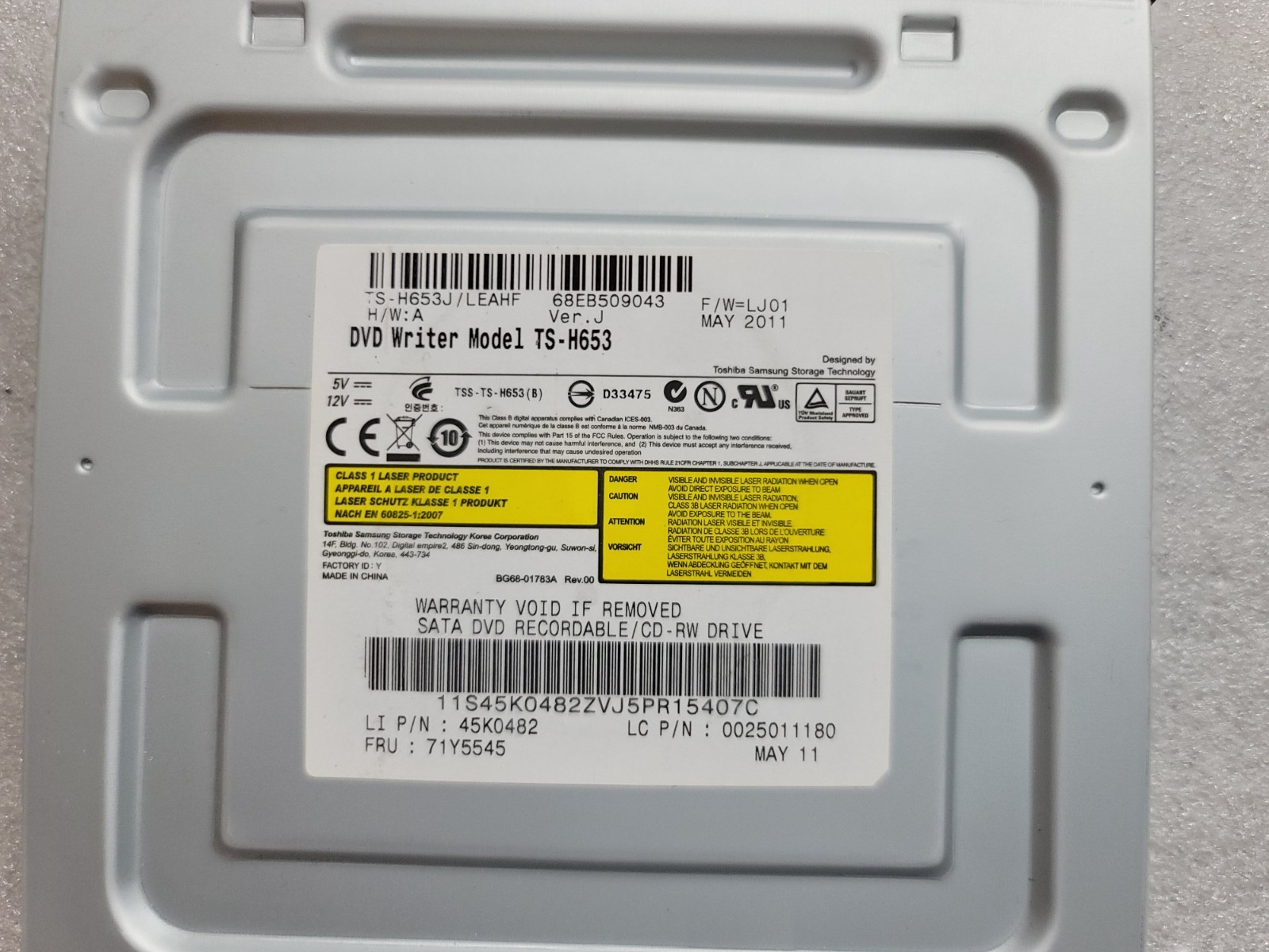 LENOVO 71Y5545 45K0482 5.25 SATA DVD/CD REWRITABLE DRIVE TOSHIBA MODEL TS-H653