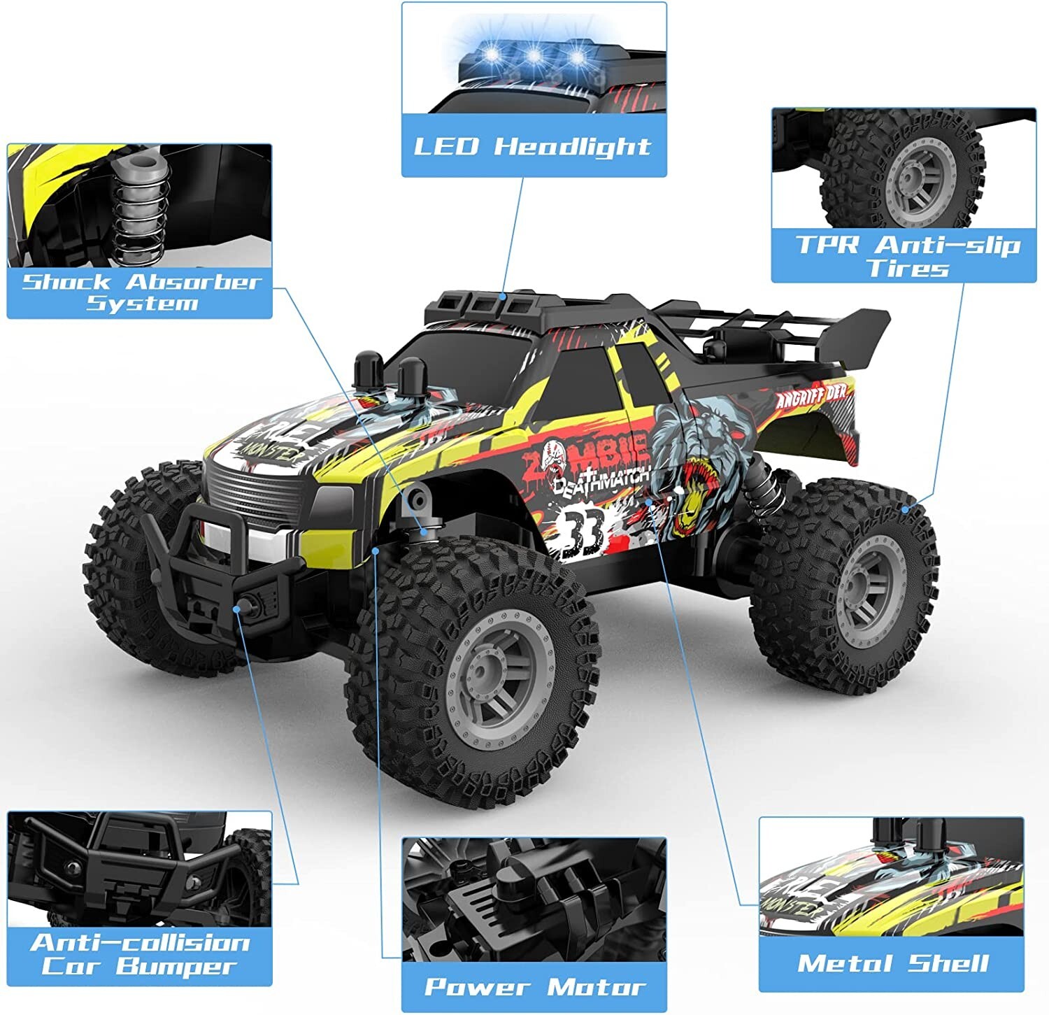 Remote Control Car for Boys & Girls, All Terrain & Off-Road Monster Truck with F