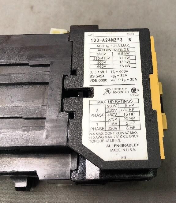 ALLEN BRADLEY 100-A24NZ*3 SER. B CONTACTOR 24VDC