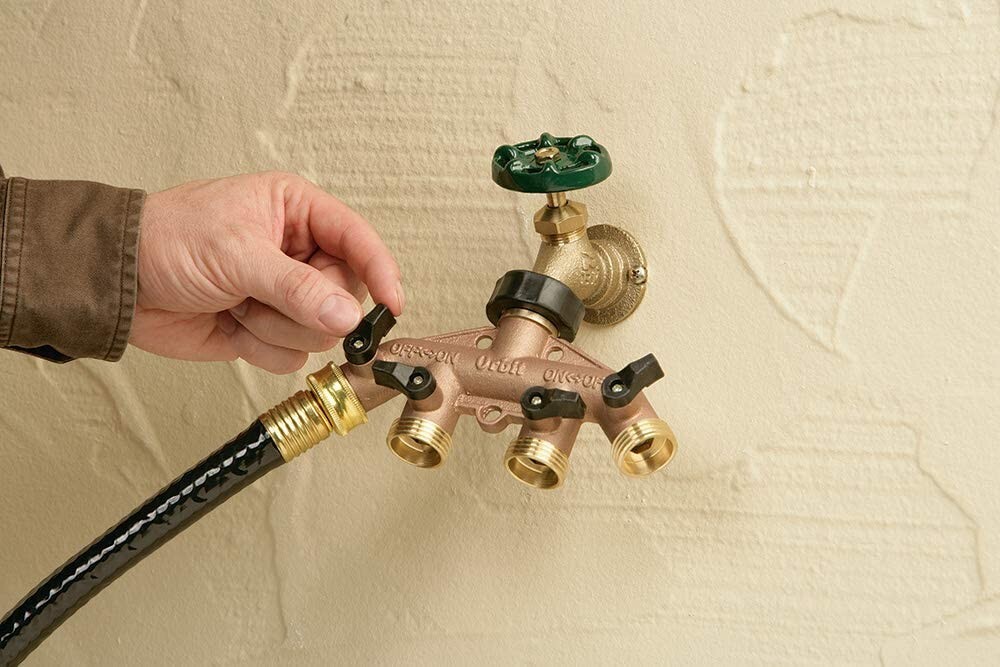 Orbit 62010-03 Garden Water Hose Brass Manifold 4-Way Swivel Splitter Shutoff