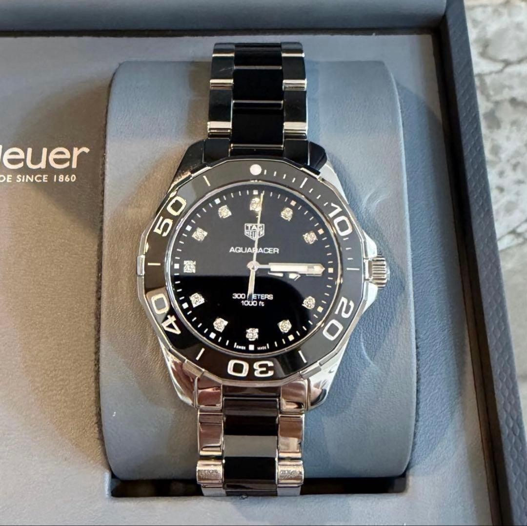 TAG Heuer Aquaracer Quartz Diamond WAY131C.BA0913 Black Round Dial Box Links