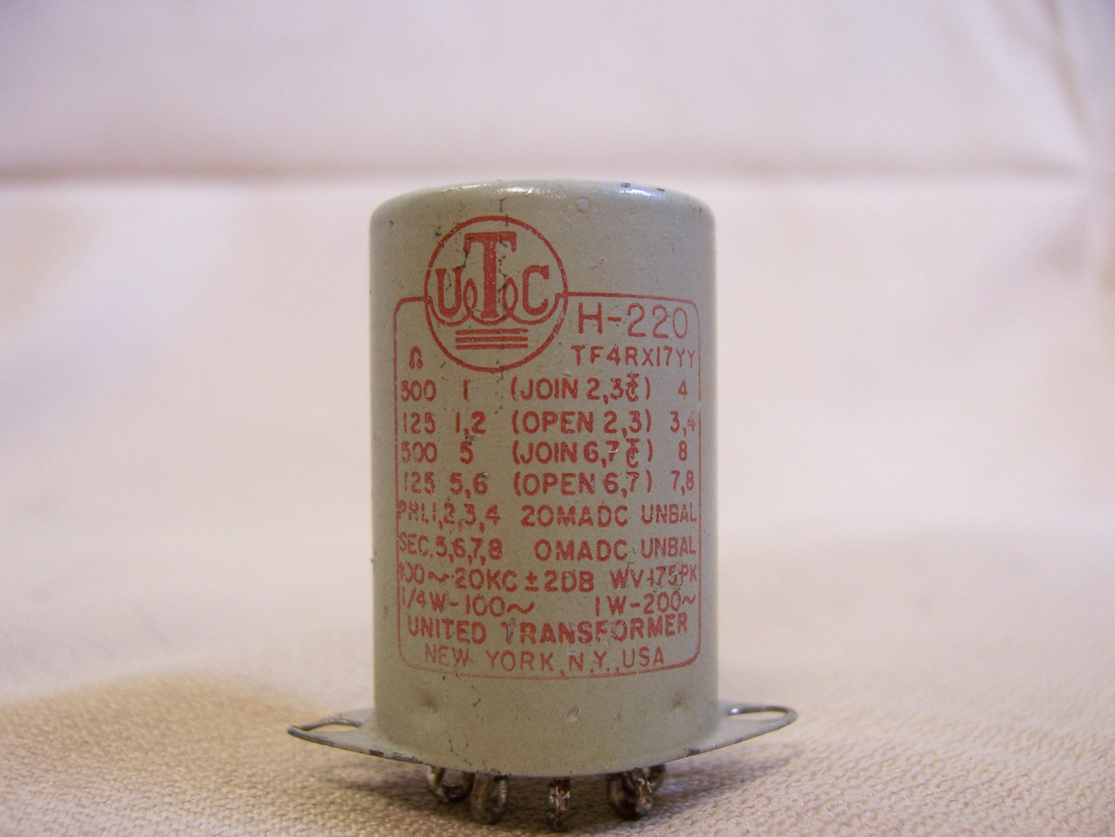 VINTAGE UTC H-220 AUDIO TRANSFORMER 500-125 OHM TF4RX17YY UNITED TRANSFORMER