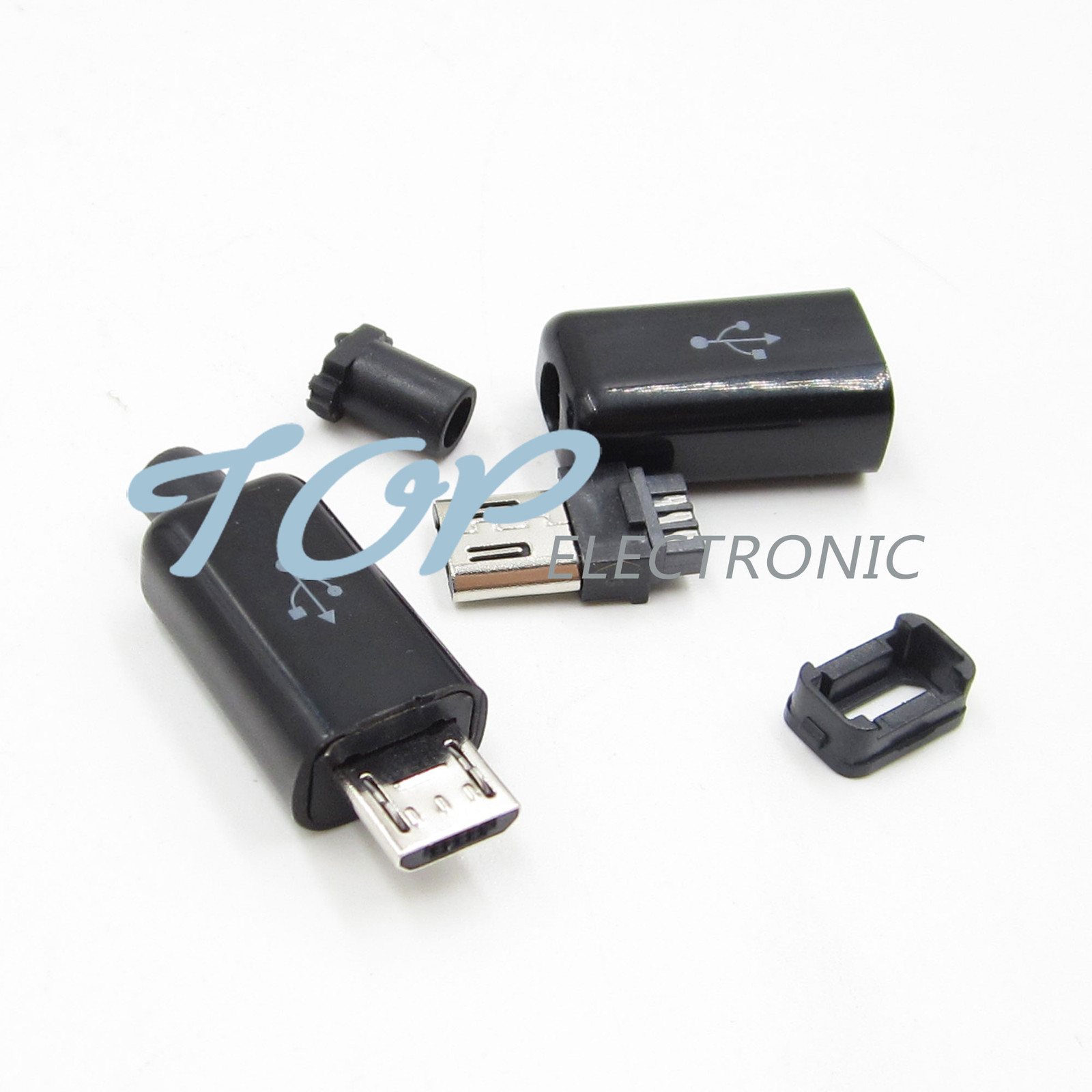 20PCS DIY Micro USB Male Plug Connectors Kit w/ Covers Black