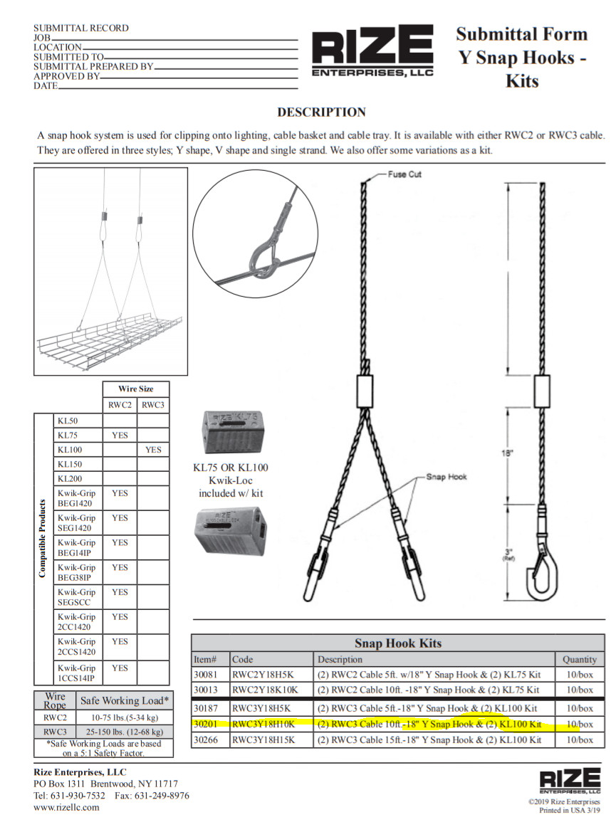 RIZE ENTERPRISES RWC3YH10K 30201 10FT SNAP HOOK HANGER (2 per bag) NEW 1317302