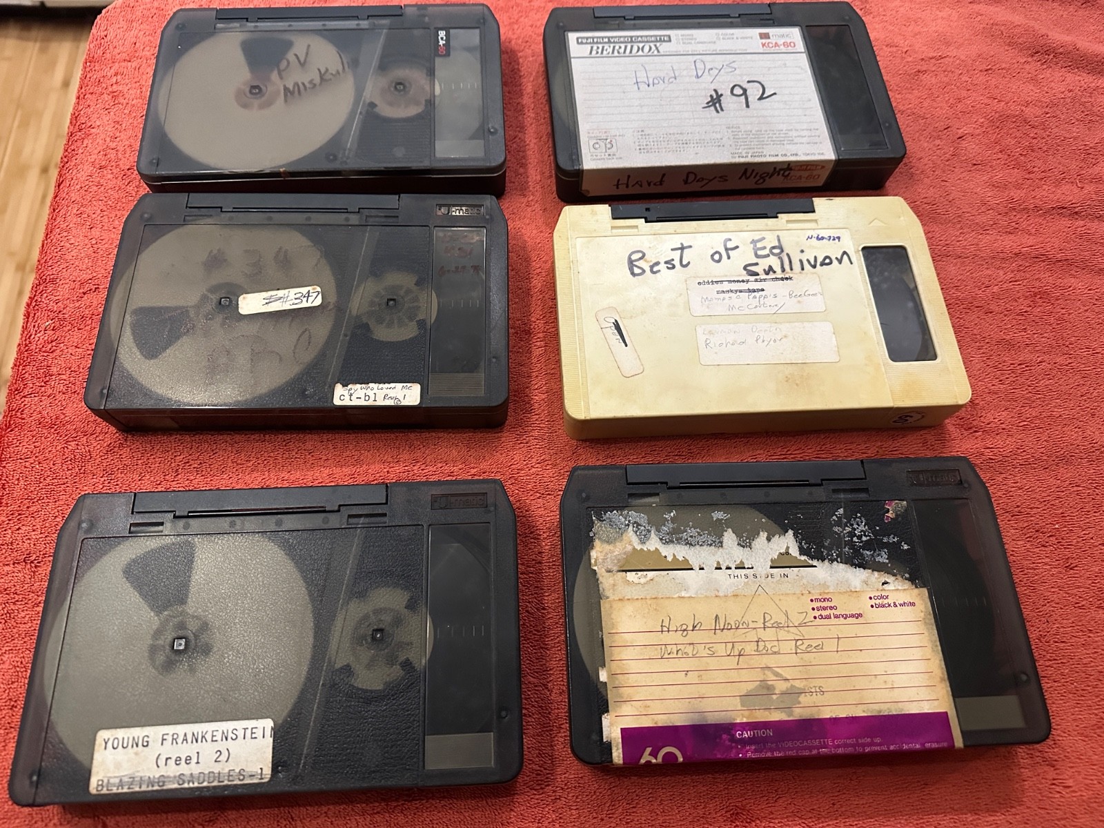 6x AS-IS Lot Vintage U-Matic Tapes – Lennon Death, Spy who loved me, Hard Days