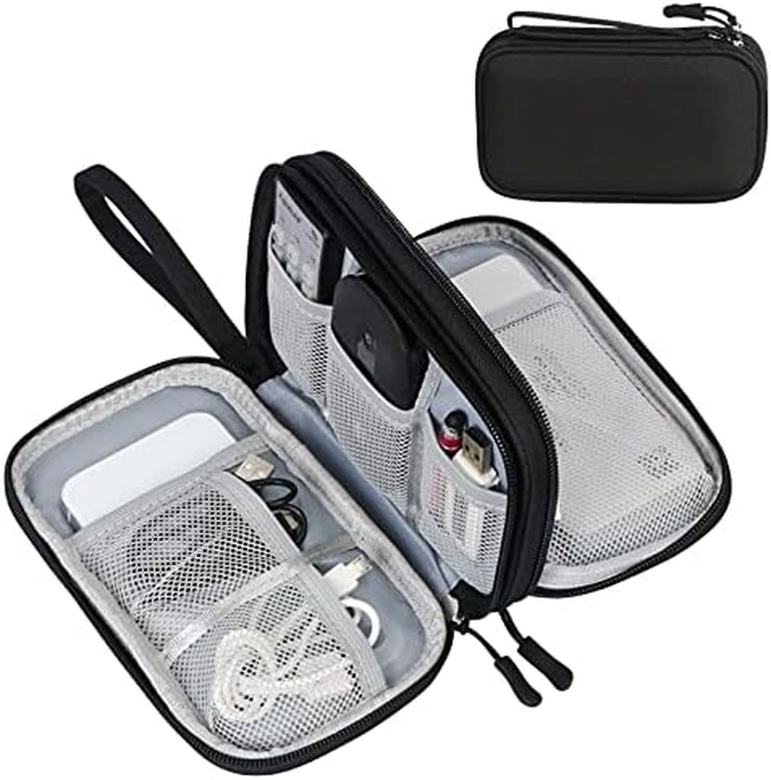 FYY Travel Cable Organizer Pouch Waterproof Double-Layer Carry Case Black