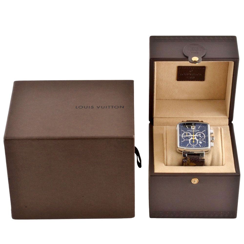 LOUIS VUITTON Watch Speedy Q212G Navy Dial Chronograph Square Monogram w/Box