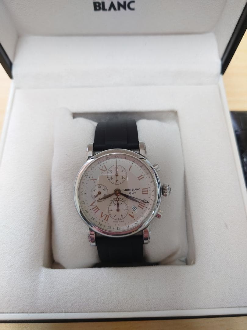 Montblanc Star GMT Automatic Black Rubber Strap Silver Men’s w/Boxed