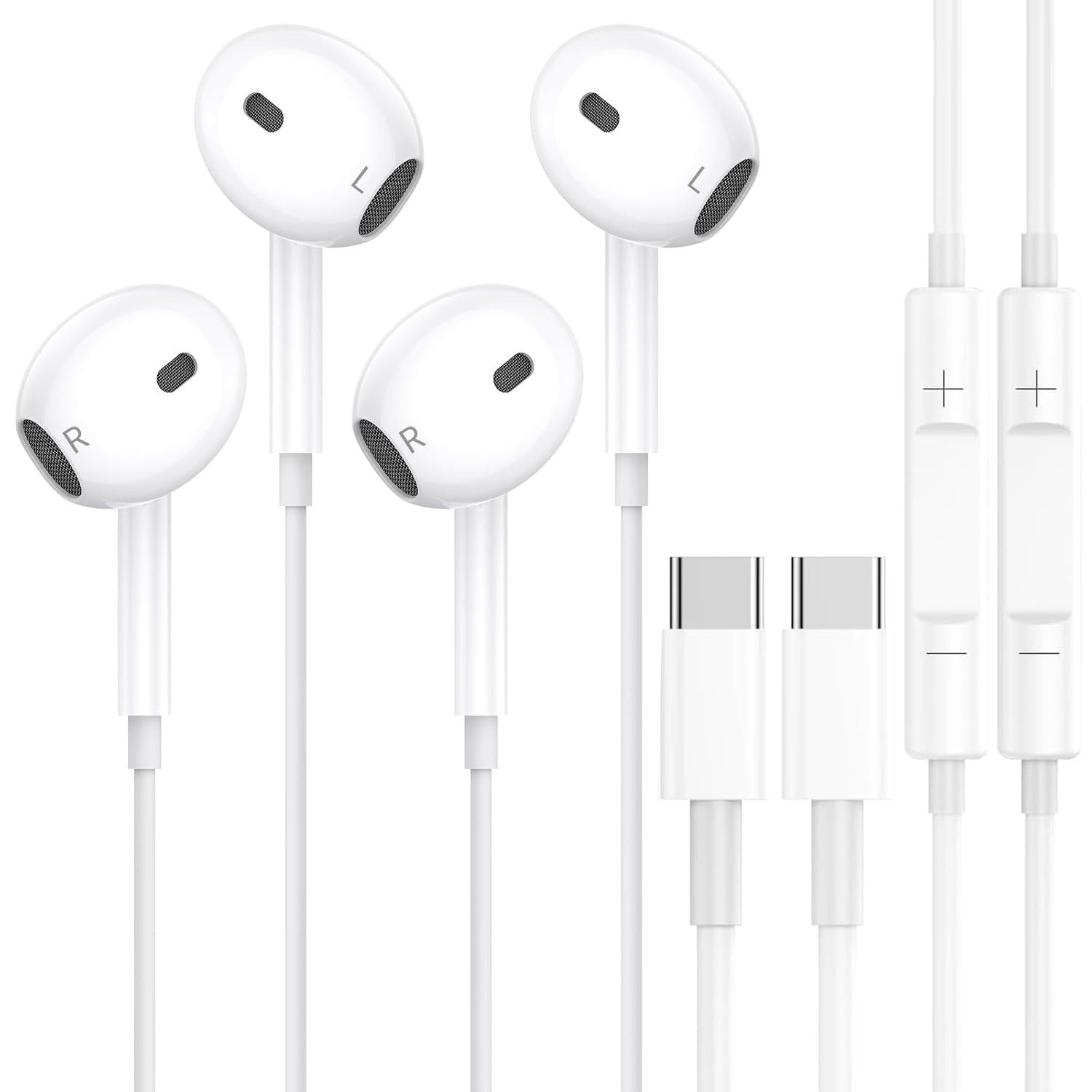 2 Packs USB C Wired Headphones for iPhone 16/15 Pro Max Plus, Type C Earbuds