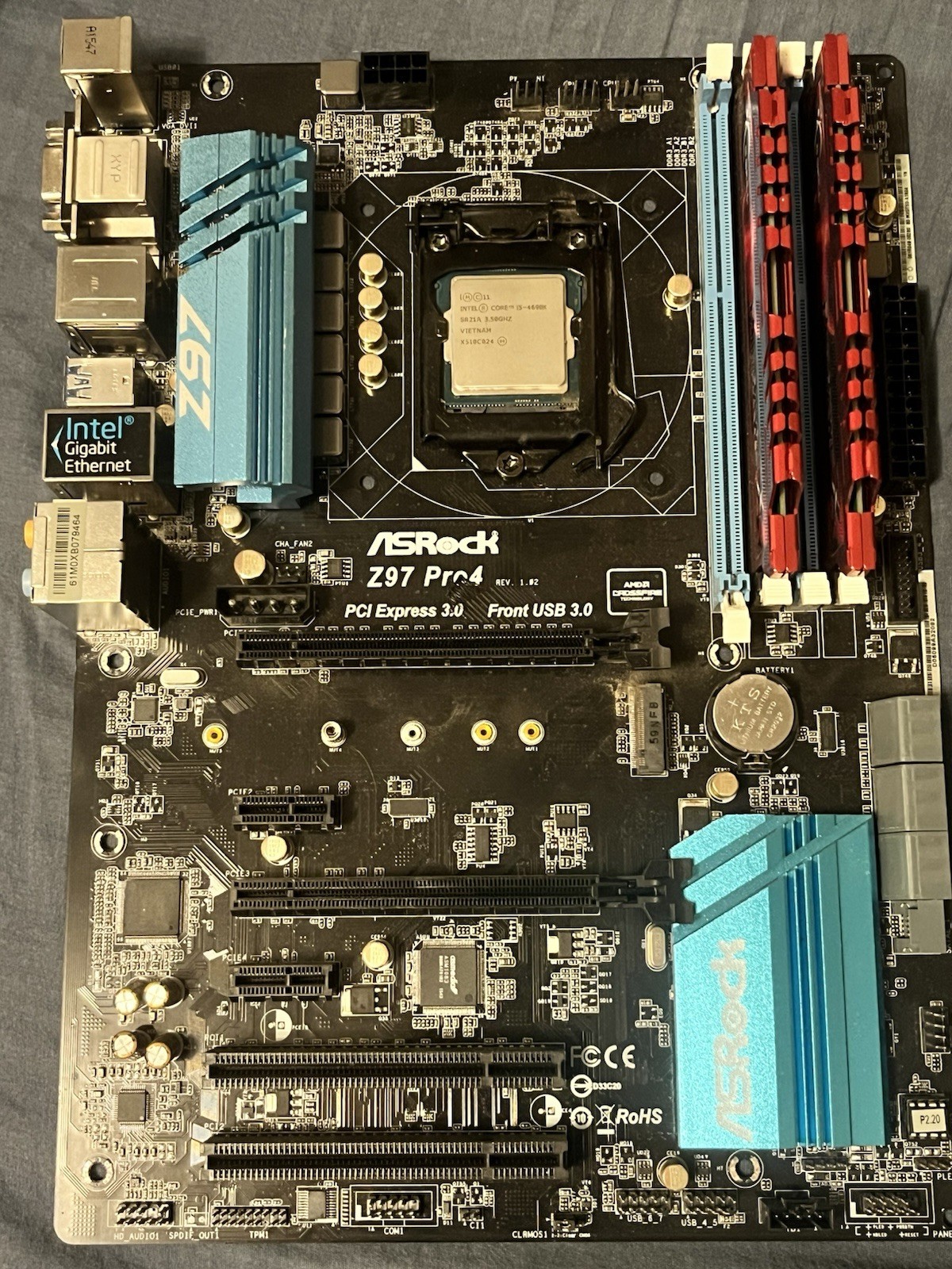 Intel core i5 cpu, ASRock motherboard, 16gb g skill ram