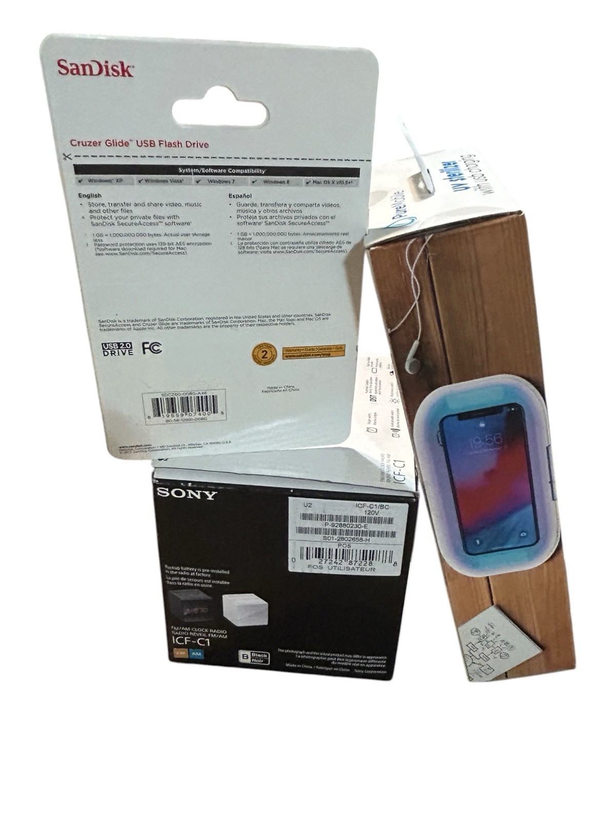 Sony ICF-C1 Alarm Clock Radio + UV Phone Sanitizer + 8GB USB Bundle