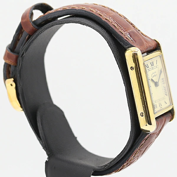 Cartier Must Tank 3238261 SV925 Manual Winding Ladies Watch Square Dial Auth