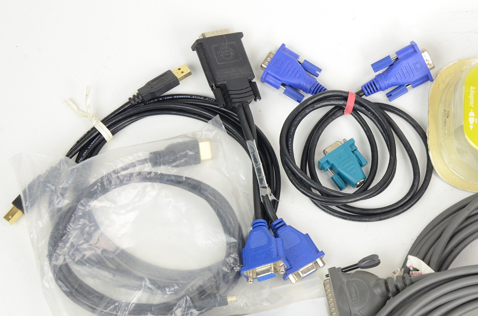 JUNK DRAWER LOT F – PRINTER CABLES & ADAPTERS, PARALLEL, USB, SERIAL – VINTAGE