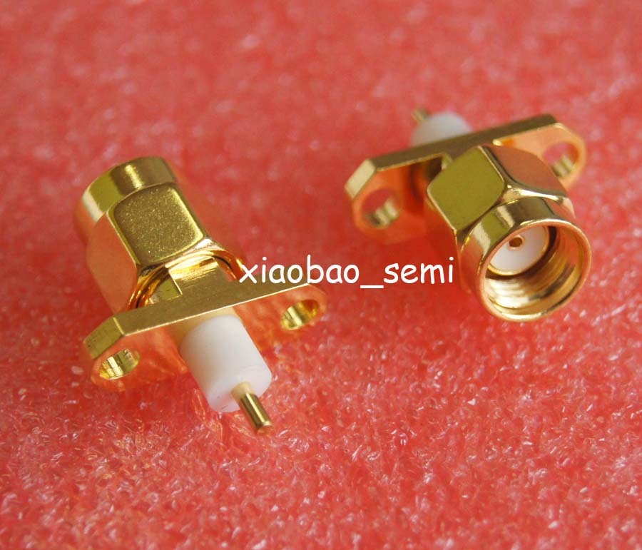 10X Connector RP.SMA male jack 2-hole 16mm flange solder panel mount straight