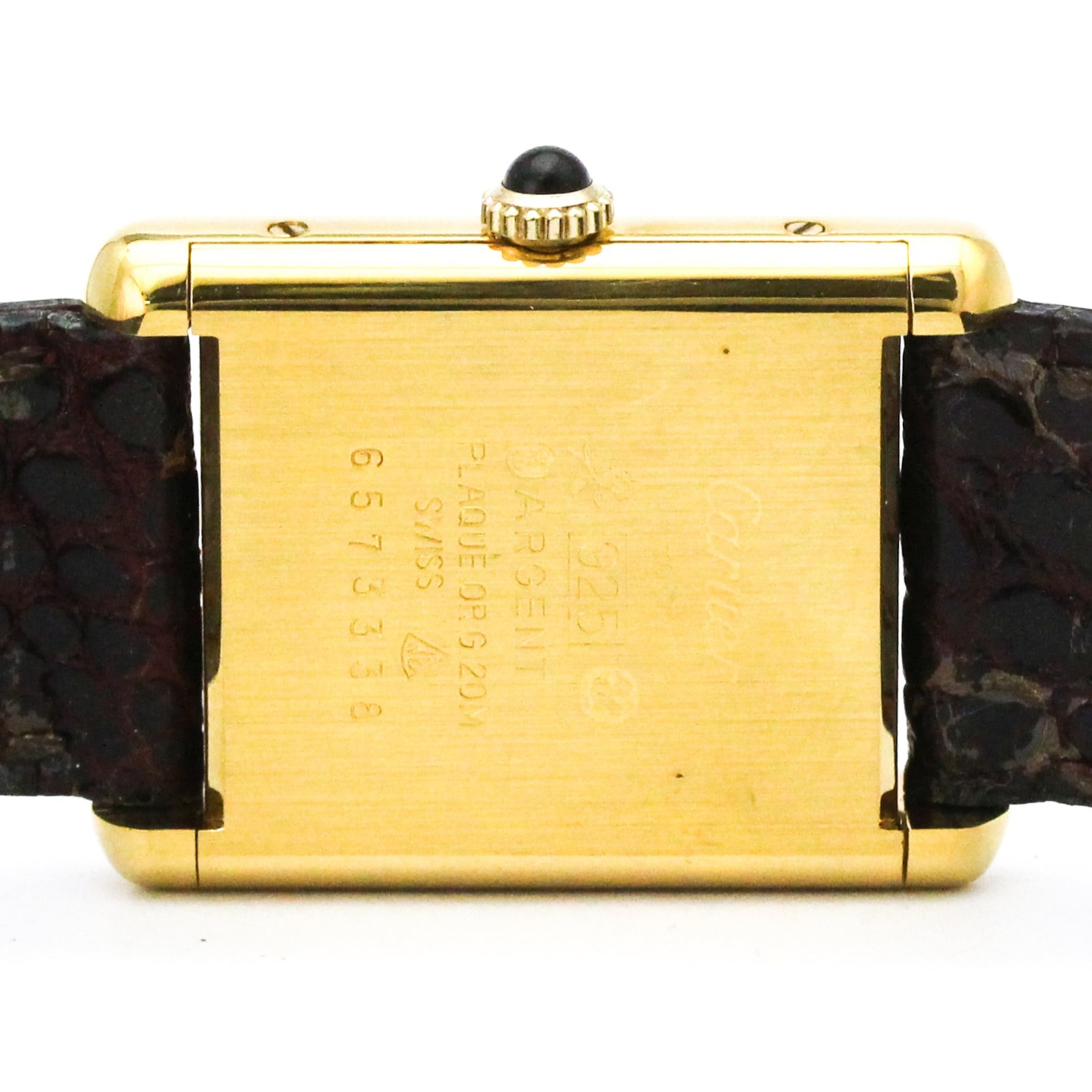 Cartier Tank Vermeil Gold Plated Leather Hand Winding Ladies Watch Square Dial