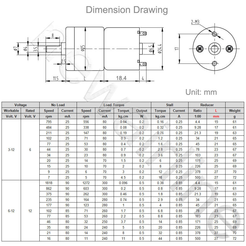 JGA25-310 DC6V 12V 7rpm-1818rpm Speed Reduction Gear DC Motor with Metal Gearbox