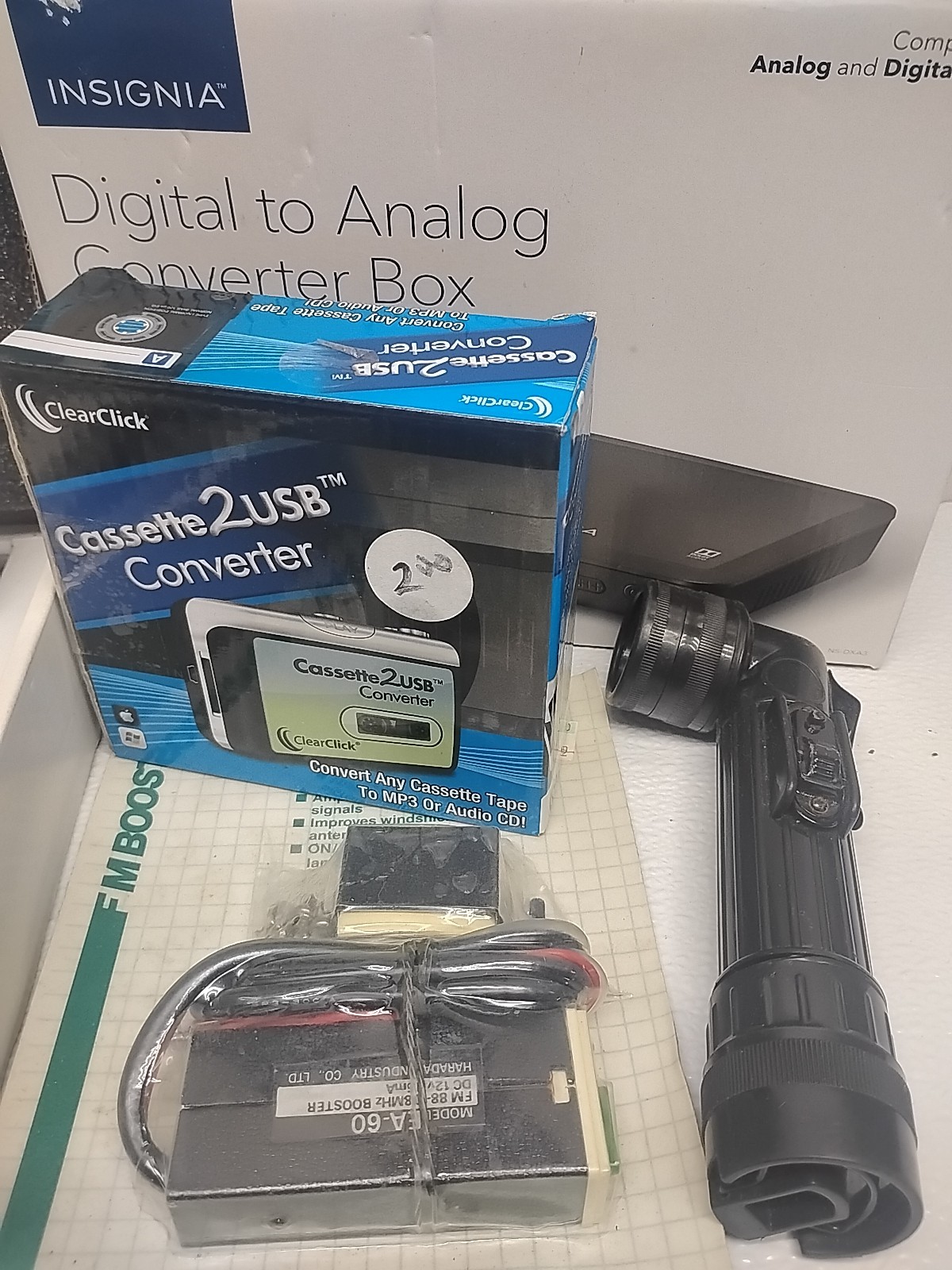 Electronics Mixed Lot Junk Collection Antennas Gadgets Converters Flashlight….
