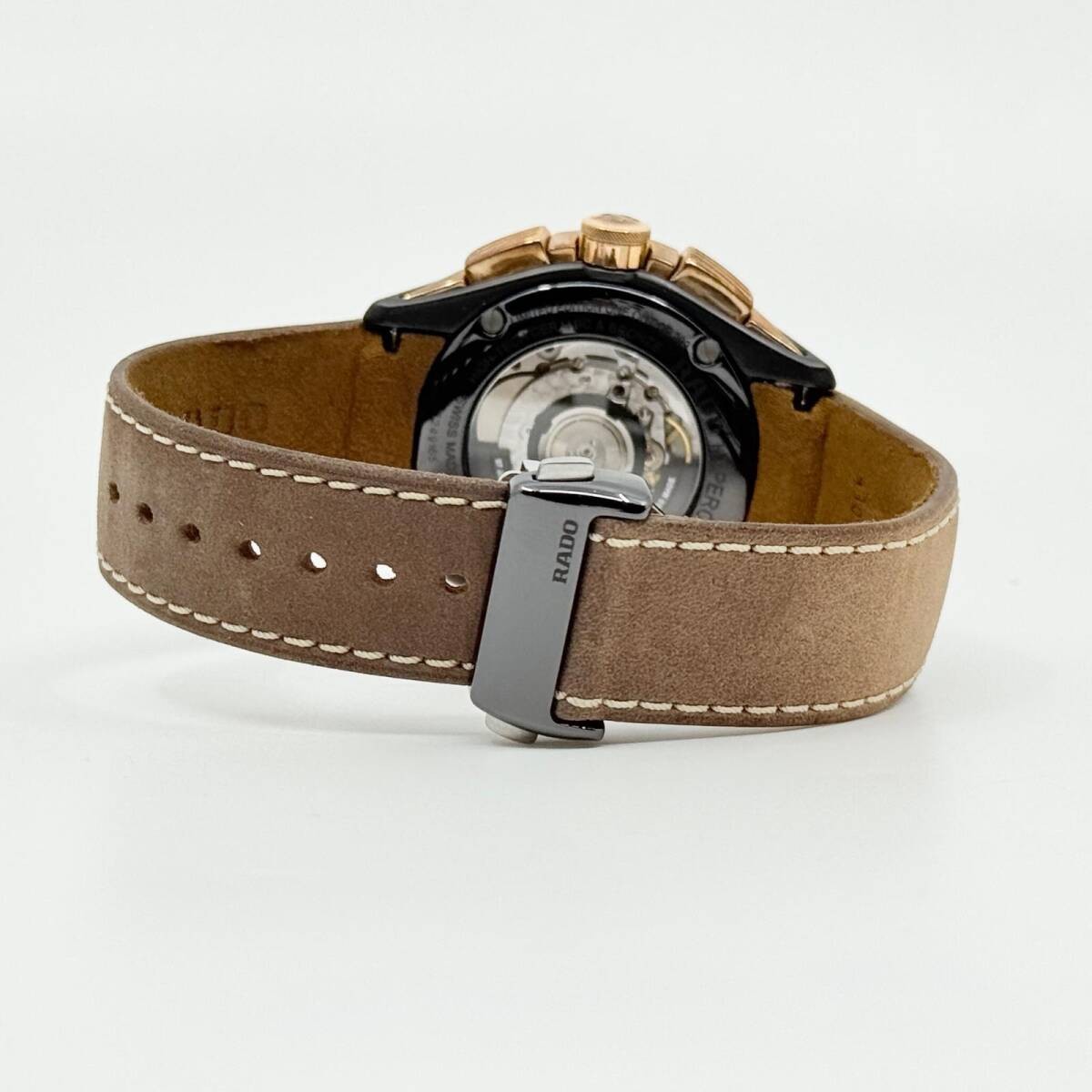 RADO Watch HyperChrome 650.0168.3.001 AT Black Dial Suede Brown Leather Men’s