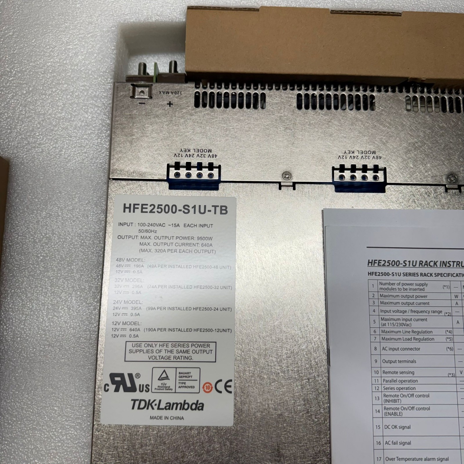 NEW TDK Lambda HFE2500-S1U-TB 4 Slot Rack Mount Terminal Block