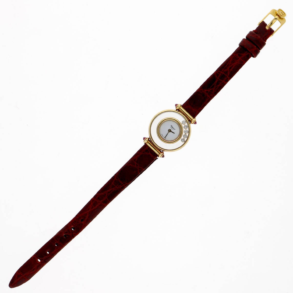 Chopard 20/4780-21 Happy Diamonds White Dial YG Leather Quartz Ladies Watch Auth