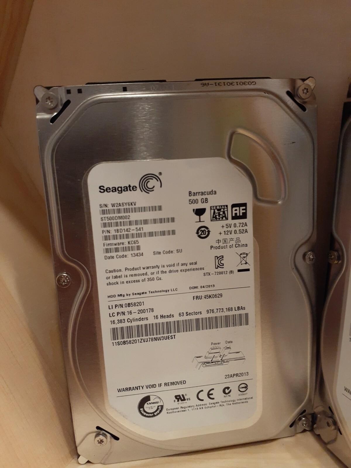 (2)Seagate Barracuda ST500DM002 7.2k RPM 3.5 500GB SATA III HDD 1BD142-541 WIPED